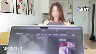 A girl gets distracted from her work and starts to engage in rough, passionate action