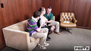 A girl calmed down and had sex on a comfortable couch