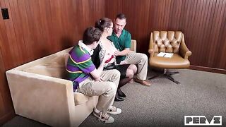 A girl calmed down and had sex on a comfortable couch