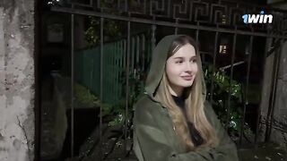 Busty beauty caught a thief by his dick in public