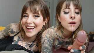 The tattooed girl has a thing for unusual items to please her partner