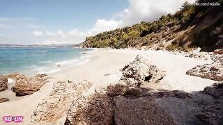 A sexy girl Reislin has sex on a nude beach with her boyfriend