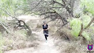 A sweaty workout leads to intense public sex on the trail for this stunning brunette
