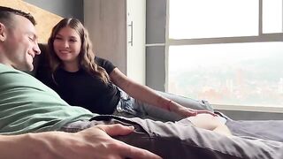 A girl is wearing too many clothes, driving her partner wild