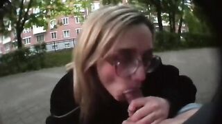 Babe sucks her stepbrother's cock by the road