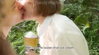 Don't lick the ice cream, suck my dick instead. A typical nympho behavior
