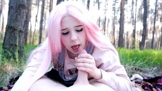 A beautiful girl with pink hair is always ready to suck cock