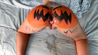 A girl was fucked hard in a pumpkin, resembling a sex doll