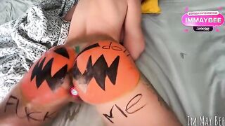 A girl was fucked hard in a pumpkin, resembling a sex doll