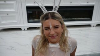 Halloween party, cute girl gets a face full of cum
