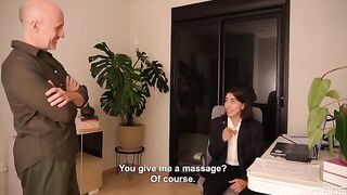 The employee's tongue is skillful, her boss is eager to explore more with her