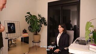 The employee's tongue is skillful, her boss is eager to explore more with her