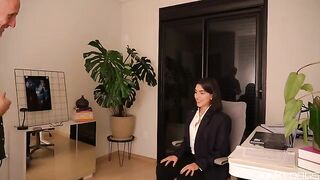 The employee's tongue is skillful, her boss is eager to explore more with her
