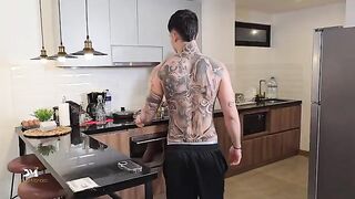 The coffee got cold while the MILF was finishing up with her stepson