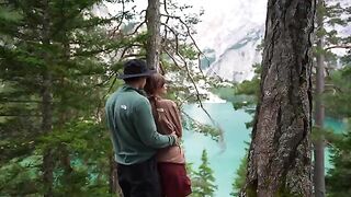 A couple enjoys passionate sex right in the forest