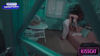 A man fucked his step mom every time they moved on the bed