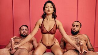 The guys have an intense experience with a threesome handjob