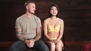 A girl is tied up and her boyfriend makes love to her