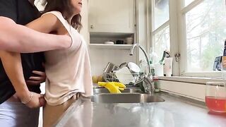 A passionate encounter in the kitchen with a stunning MILF