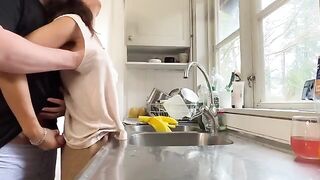 A passionate encounter in the kitchen with a stunning MILF