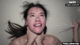 The girl took a lot of liquid during sex, getting completely wet