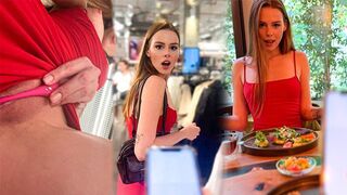 A petite beauty almost got caught while pleasuring herself in public