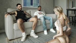 The husband learns his wife is a hotwife and gets fucked by two guys