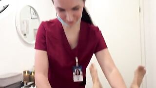 Nurse smooths her client's balls before sucking him off