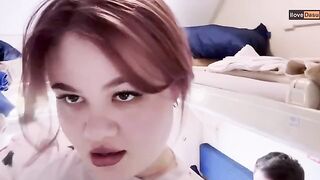 The train trip ended just right: a girl got a mouth full of cum
