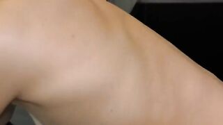 A cute baby is choking and playing with a huge dick in the kitchen
