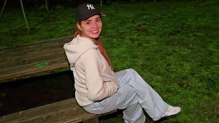 A beautiful girl has sex with a stranger in the park