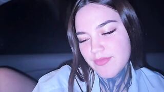A cute girl is driving with her wet ass in the storm