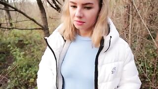 Ava Monn almost gets caught while sucking cock in the park forest