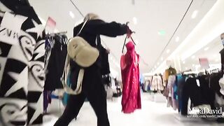 A babe gets fucked up in the fitting room and almost gets caught