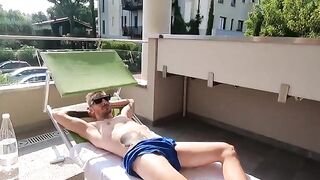 Italian slut performs blowjob on the balcony of her villa