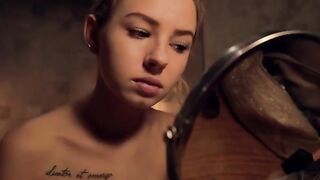 A hot girl does her makeup after a shower and then sucks my dick