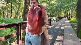Public blowjob and anal sex with a plug action