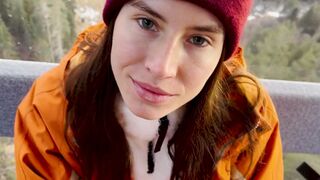 A blowjob with a stranger on the mountain cableway and cum in her mouth