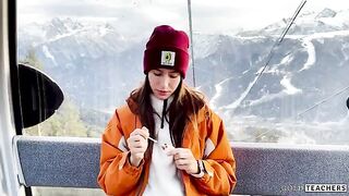 A blowjob with a stranger on the mountain cableway and cum in her mouth