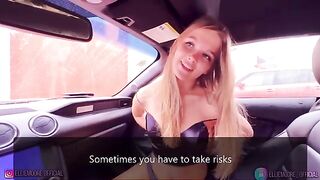 The beautiful girl gave blowjob to her new love in the car