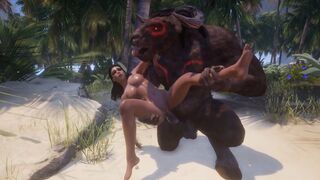 Girl with big boobs gets fucked by two monsters
