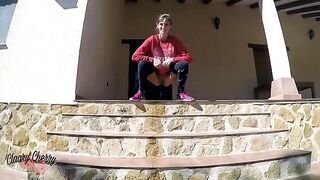 A girl with a full bladder urinates outdoors in this steamy MyDirtyHobby clip